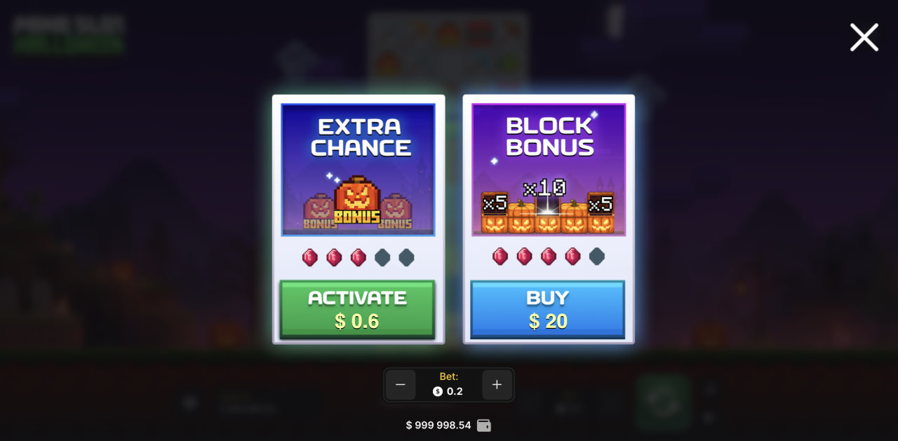 Porównanie cen Extra Chance i Block Bonus w Mine Slot Halloween na komputerze