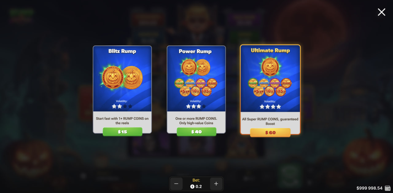 Karty Blitz Rump, Power Rump i Ultimate Rump w menu Buy Bonus na komputerze
