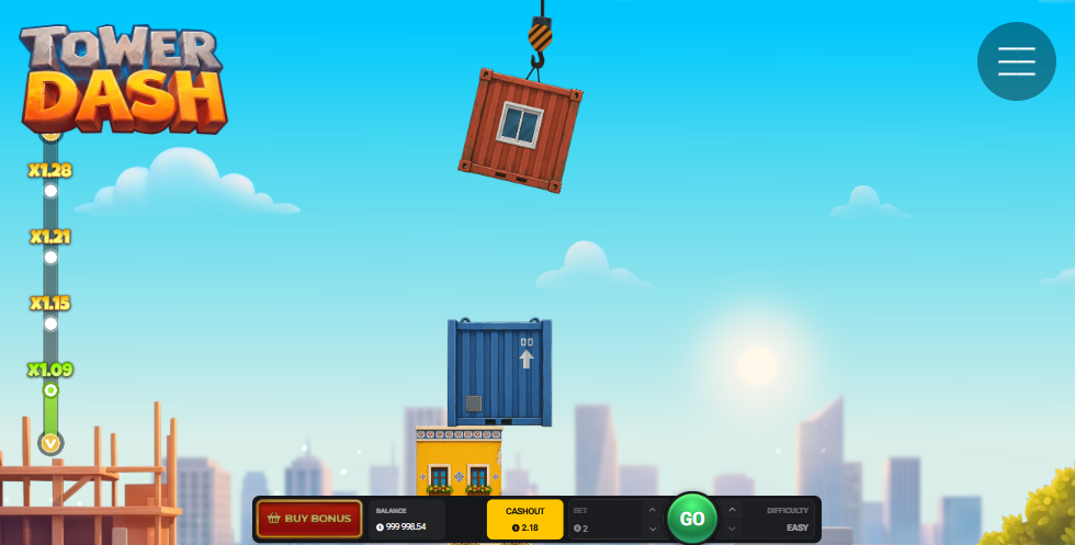 Tower Dash – dźwig z kontenerem nad platformą budowy