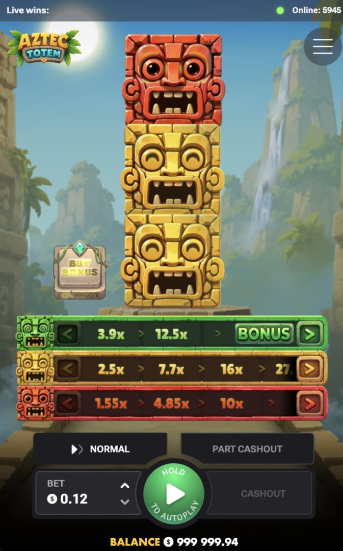 Aztec Totem na telefonie w pionie – totem, ścieżki i przyciski wypłaty