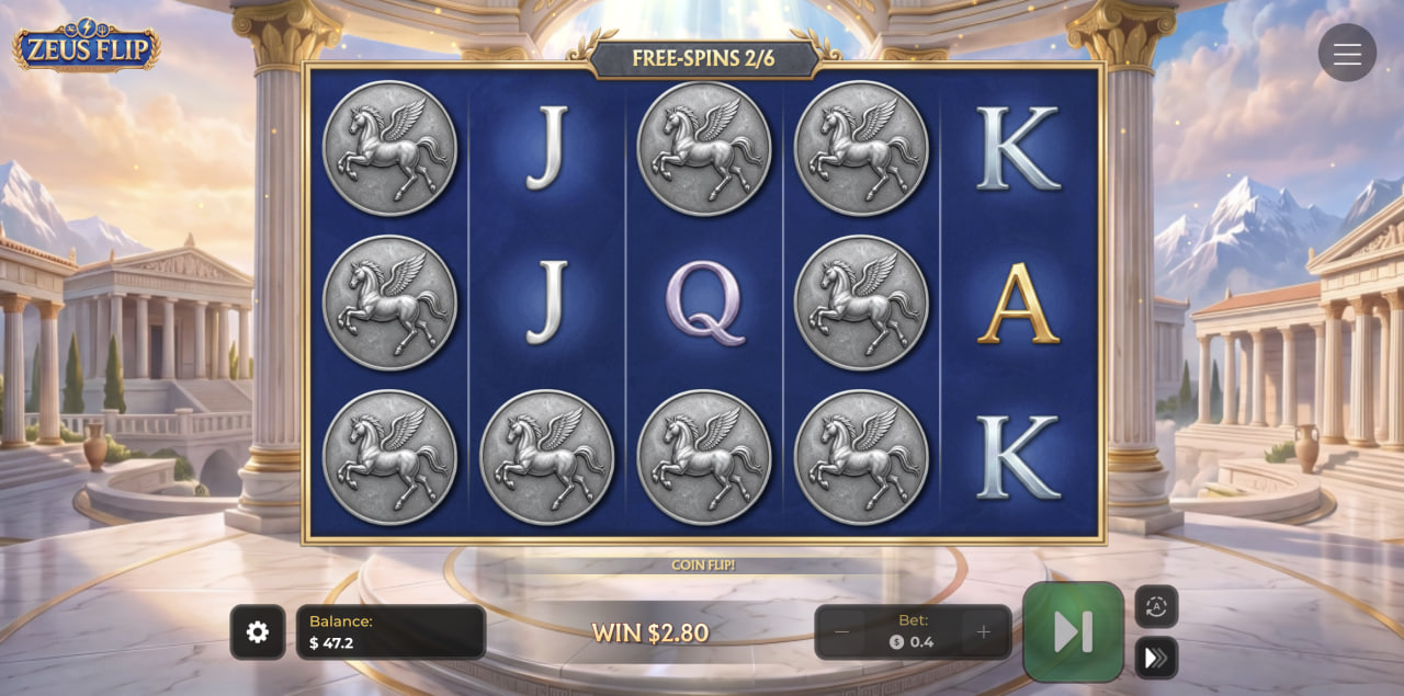 Free Spins w Zeus Flip – monety Pegaza dodane przez Coin Flip na bębnach