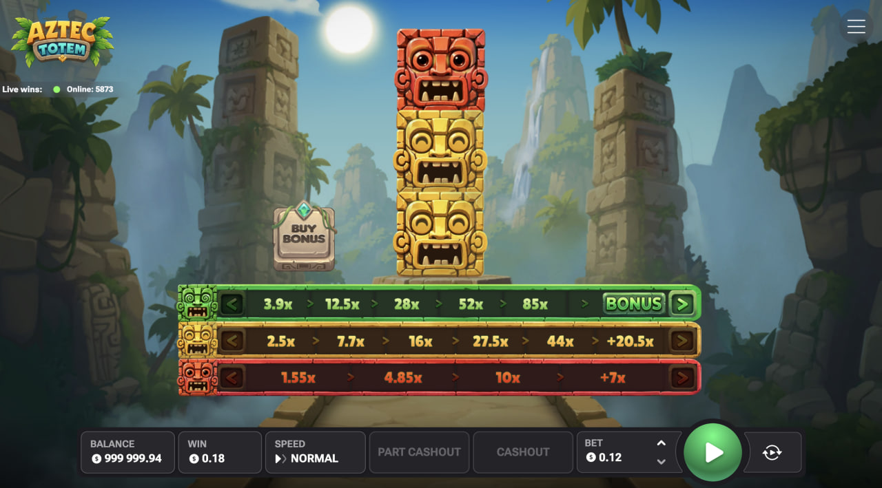 Aztec Totem na komputerze – totem i zielona, żółta oraz czerwona ścieżka